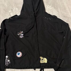 Forever 21 Black Hooded Raincoat with Patches